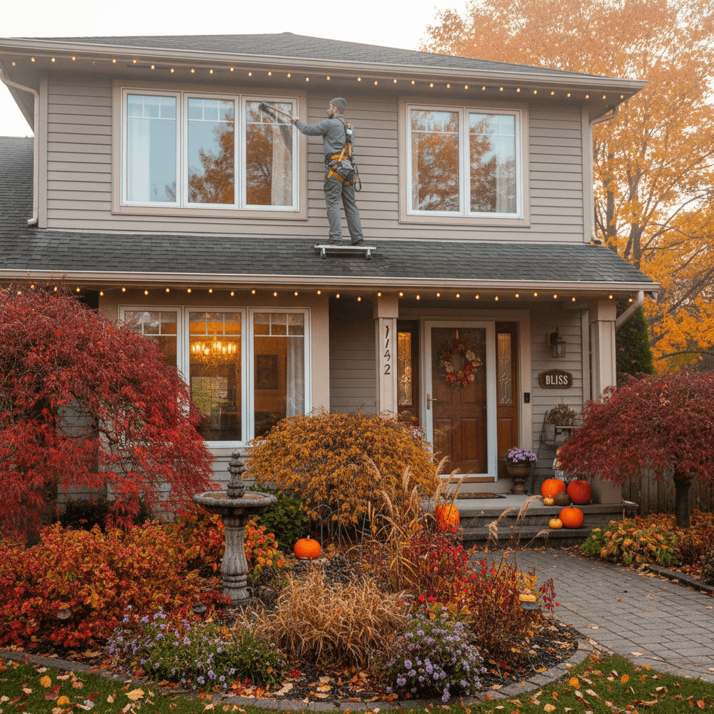 Home with clean windows during fall season